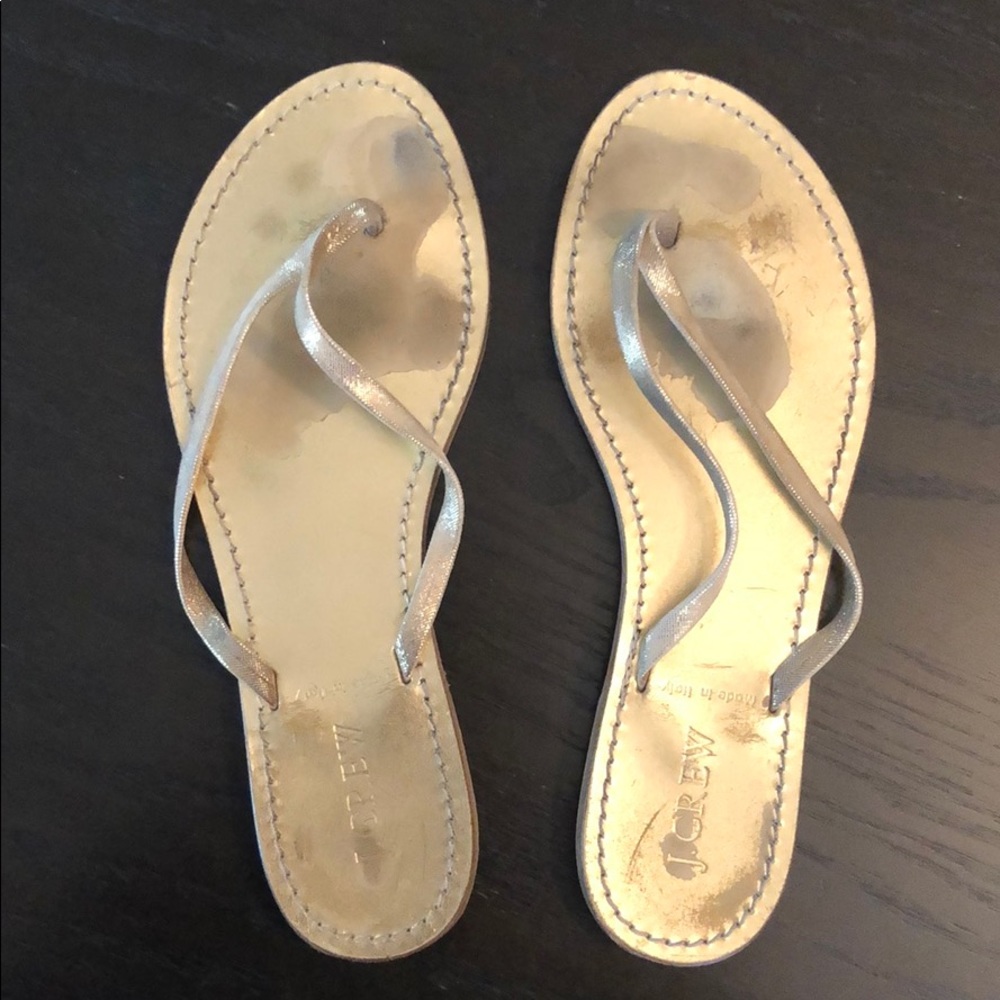 Size 8 J. Crew Metallic Flip Flops - gold